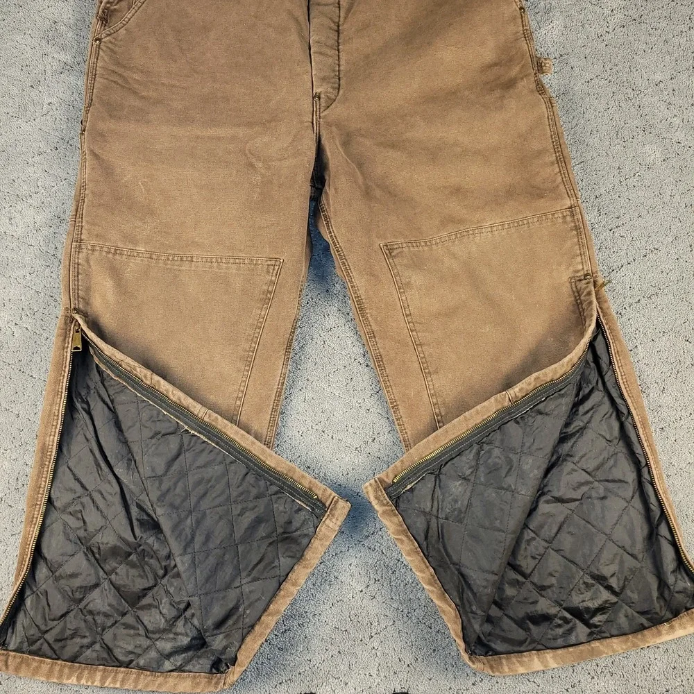Carhartt Bib Overalls Mens 48x30 Brown Canvas Insulated Double Knee Made In USA